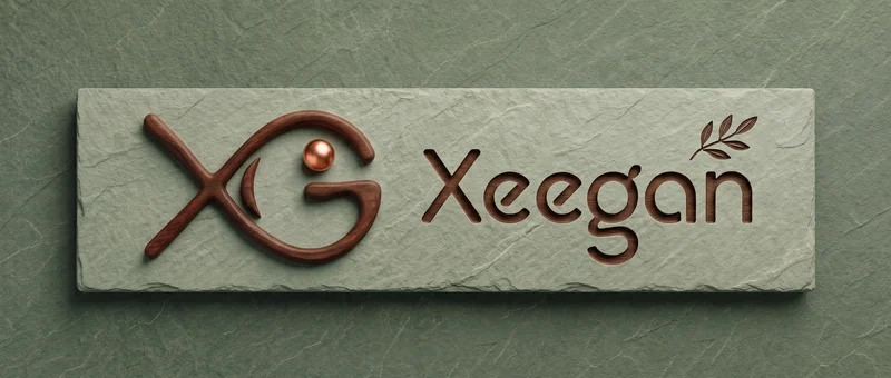 Xeegan logo on a carved stone plaque